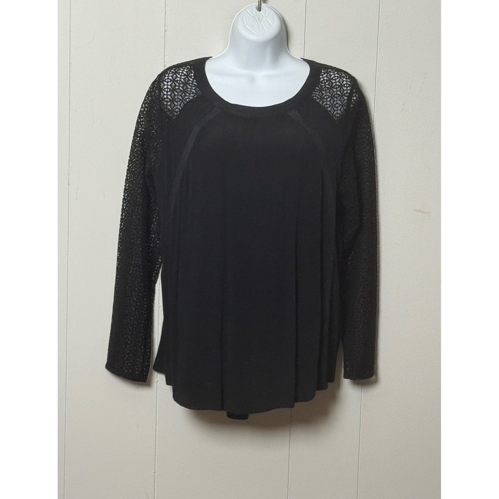 Nine Eight Women's Black Crochet Lace Long Sleeve Blouse Keyhole Back Top Size L